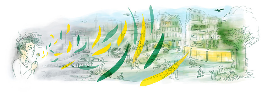 N. Bongaerts, IÖR-Media Grafik Reallabor-Netzwerk Tagung in grün illustriert