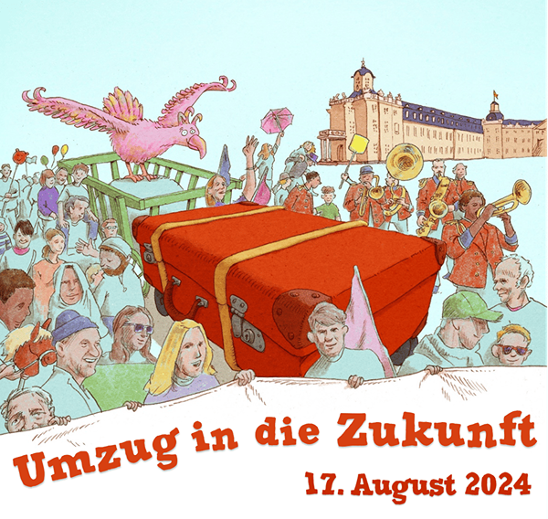 Poster zum Umzug in die Zukunft mit Datum der Veranstaltung.