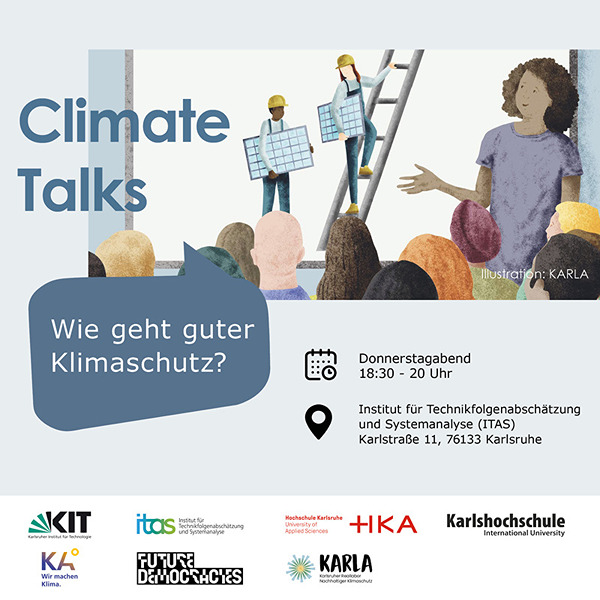Ankündigung zur Veranstaltung "Climate Talks" mit Daten und Logos.