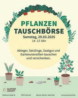Flyer zur Pflanzentauschbörse am 29.03. mit Pflanzen, Saatgut und Gartenzubehör tauschen.