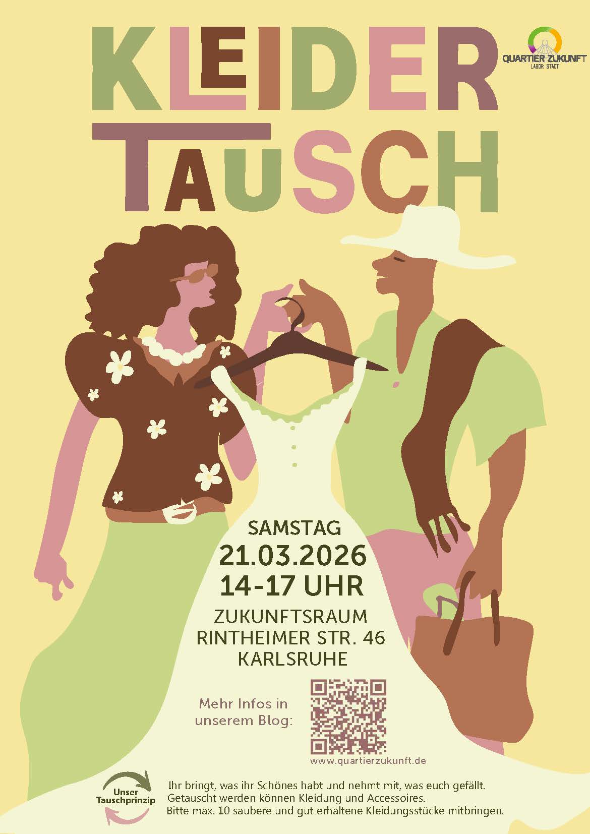 Das Poster zum Kleidertausch zeigt zwei stilisierte Personen.